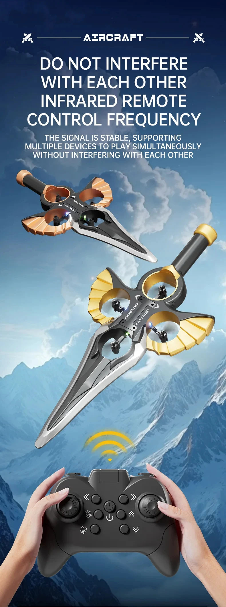 RC Flying Sword Glider Drone with Hand Wave & Controller Mode, 3-Speed Stunt Plane for Kids,Teens & Adults,LED Lights,Aerial Fun