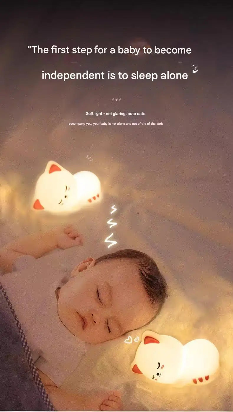 7 Colors Timer Kid Night Light Silicone Nightlight Baby Nursery Rechargeable Cute Cat Lamp For Birthday Gift Kawaii Kitten Decor