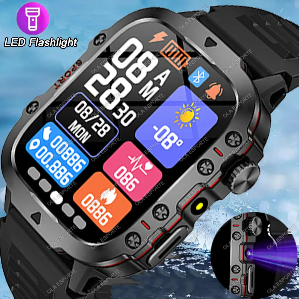 New Military GPS Smartwatch LED Flashlight Fitness IP68 Waterproof Outdoor Sports Tracker Bluetooth Calls Smart Watch Men Women