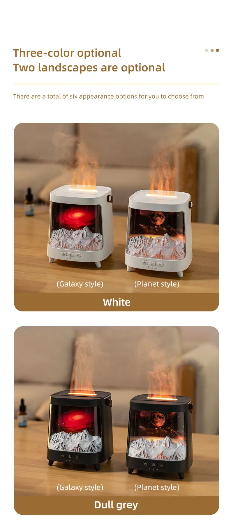 Portable Table Light With Flame Aroma Humidifier For Bedroom Decoration Galaxy Atmosphere Colorful Flame Night Light For Room