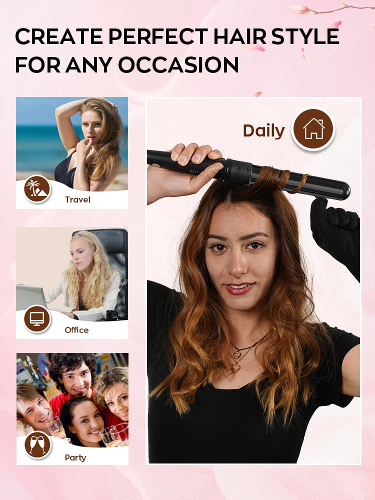 Interchangeable Curling Wand Set with Adjustable Temperature & PTC Heater Professional Hair Curling Iron for Salon Home Travel
