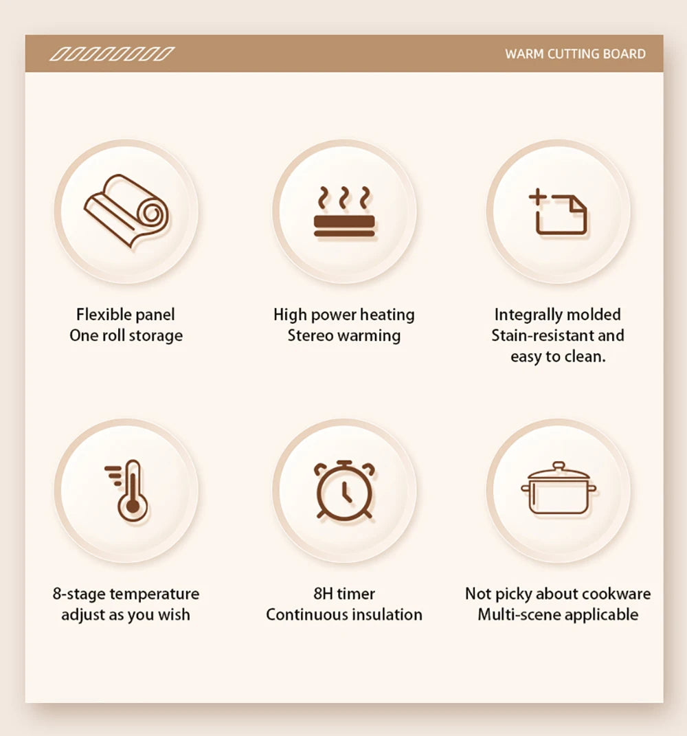 Electric Warming Tray Food Warmer Foldable Food Warming Mat Silicone Electric Food Plate Warmer with 8 Adjustable Temperature