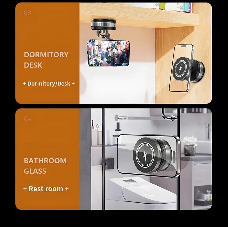 15W Metal Vacuum Suction Magnetic Wireless Charger Mount 360° Rotatable Compatible with  Smartphones, for Car Gym Bathroom Mirro