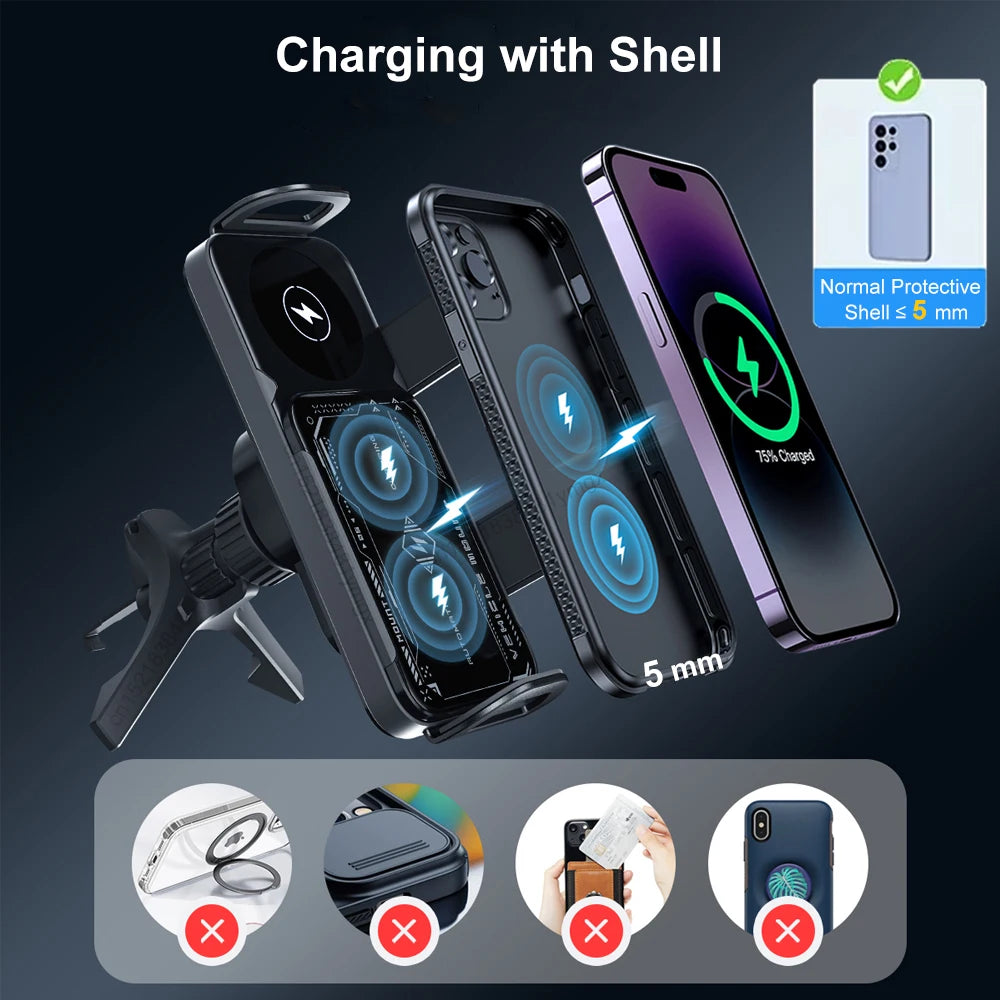 Car Wireless Charger DualCoil Fold Screen Car Phone Holder for Samsung Galaxy Z Fold 6 5 Flip 4 3 Fast Charging Vent Mount Stand