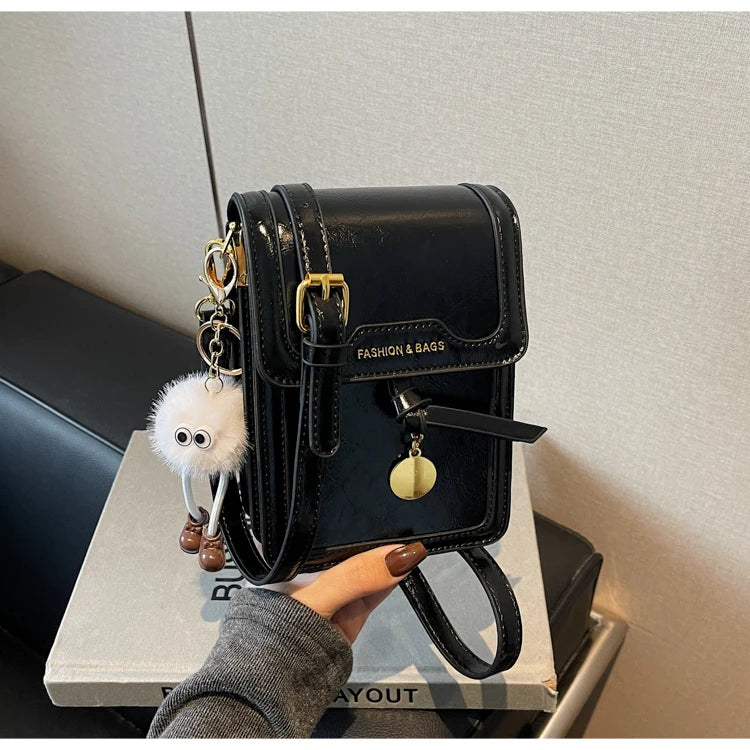 Women's Burgundy Crossbody Bag 2025 Fashion New PU Leather Square Texture Glossy Shoulder Packs Versatile Phone Lipstick Bags