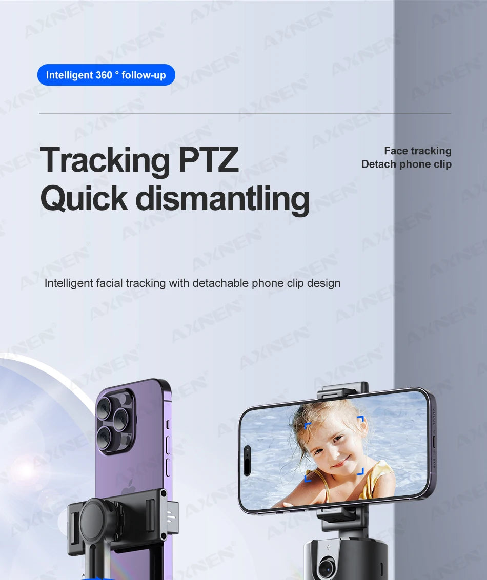 P02 360 Rotation Gimbal Stabilizer, Follow-up Selfie Desktop Face Tracking Gimbal for Tiktok Smartphone Live,with Remote Shutter