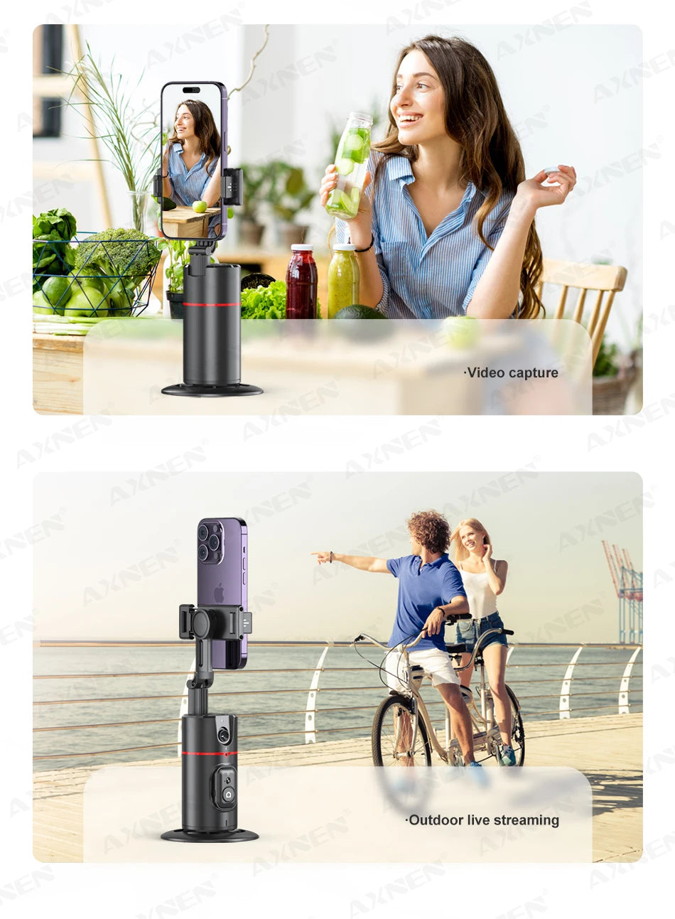 P02 360 Rotation Gimbal Stabilizer, Follow-up Selfie Desktop Face Tracking Gimbal for Tiktok Smartphone Live,with Remote Shutter