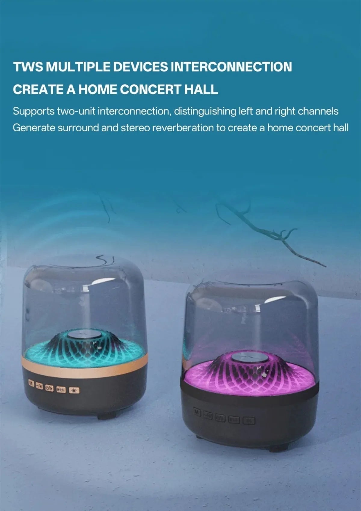 Glaze 5 Subwoofer Bluetooth 5.3 Audio Breathing Lamp Speakers Hi-Fi Acoustic Wireless Soundbar Portable Speaker for Home Theater