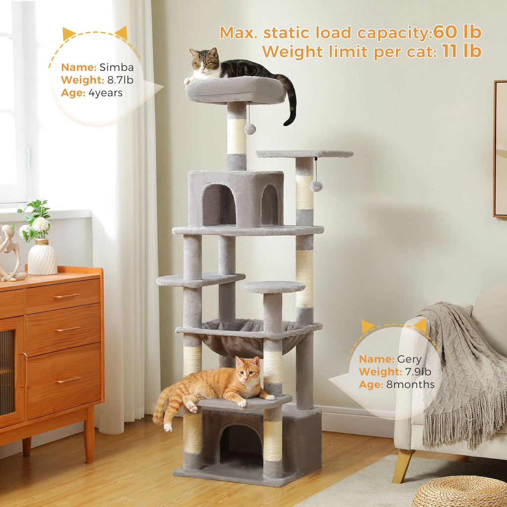 Large Cat Tree and Tower for Indoor Cats With Sisal-Covered Scratching Posts Spacious Hammock Padded Perches and Condos Cat Toys