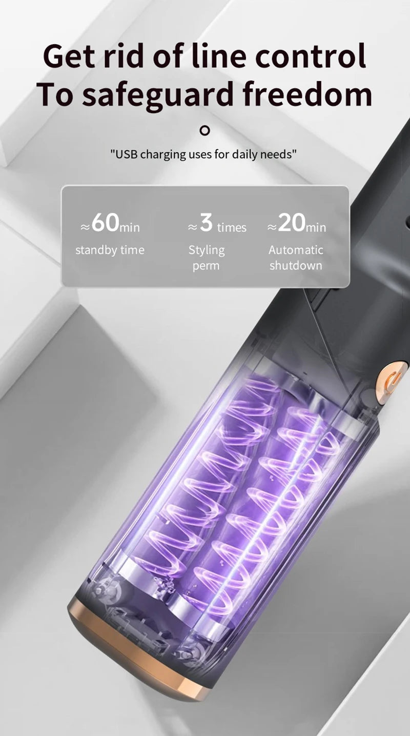 Portable Wireless Electric Hair Brush Heating Hair Straightener  2 IN 1 Home Travel Womem Anti-scalding Hair Straight Curly Comb