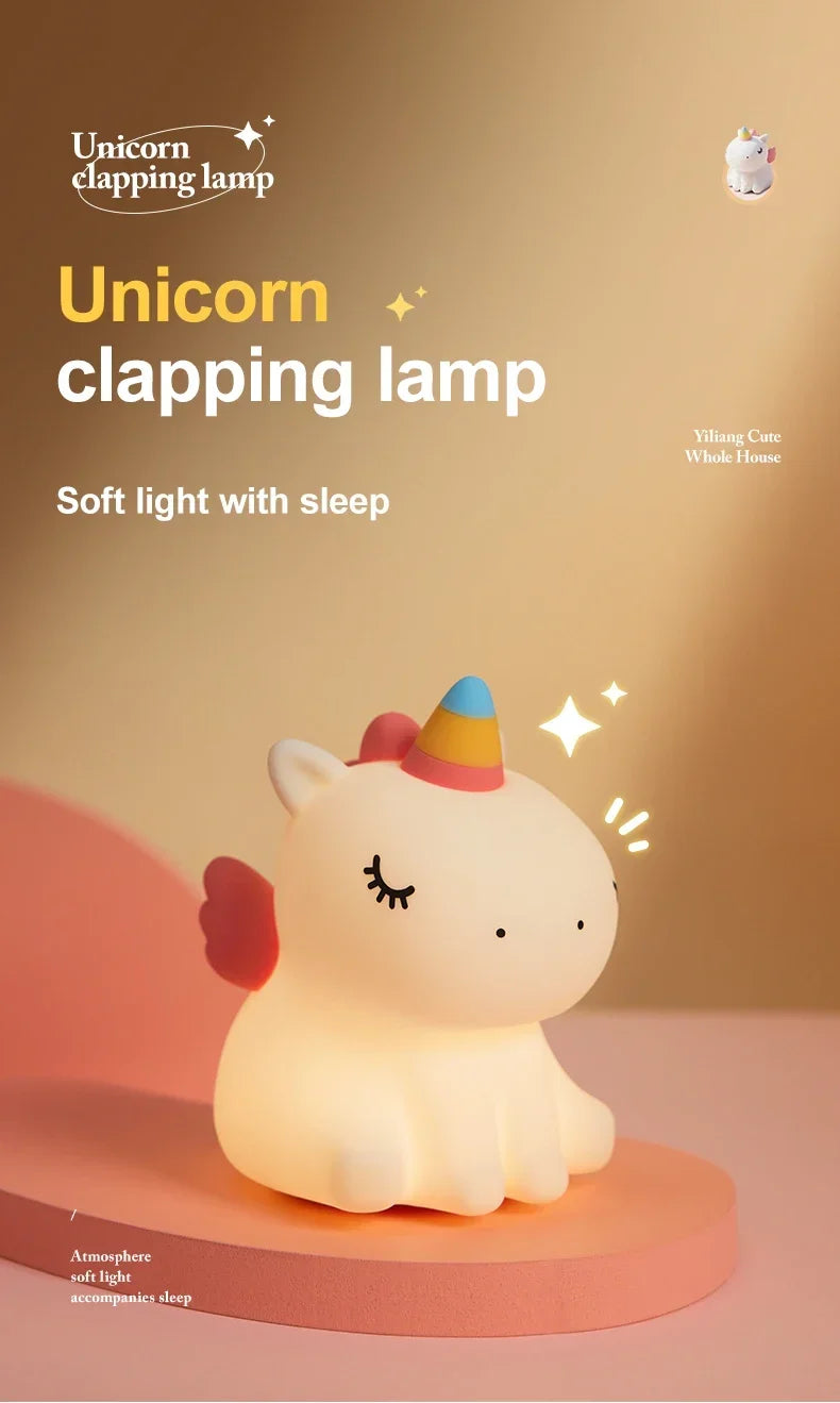 Cartoon Unicorn Night Lamp Soft Silicone Pat Light Warm Light Eye Protection Night Reading Lamp Desktop Kid's Room Decoration