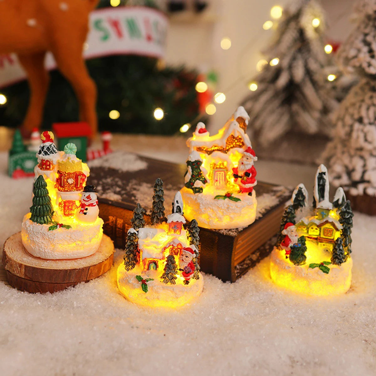 1/2pcsChristmas Resin Mini House Decor - Santa Snowman Tabletop Village, Cozy Xmas Must-have List Gift for Family