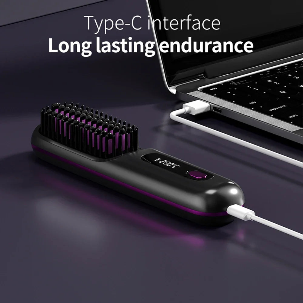 NEW Electric Ceramic Heating Straight Hair Comb Wireless Portable Negative Ion Styling Tool Rechargeable USB Straightening Brush