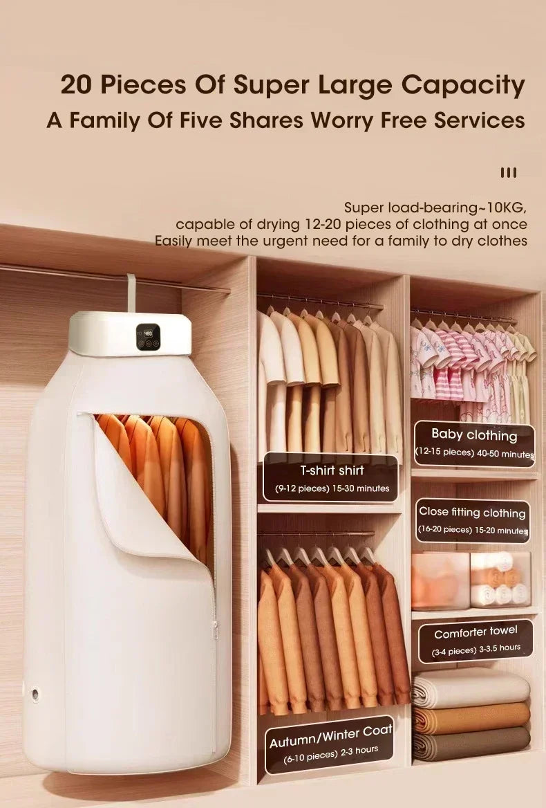 Mini Portable Dryer Foldable Electric Dryer Intelligent Timed Fast Drying Household Cabinet with Drying Bag Compact Travel Style