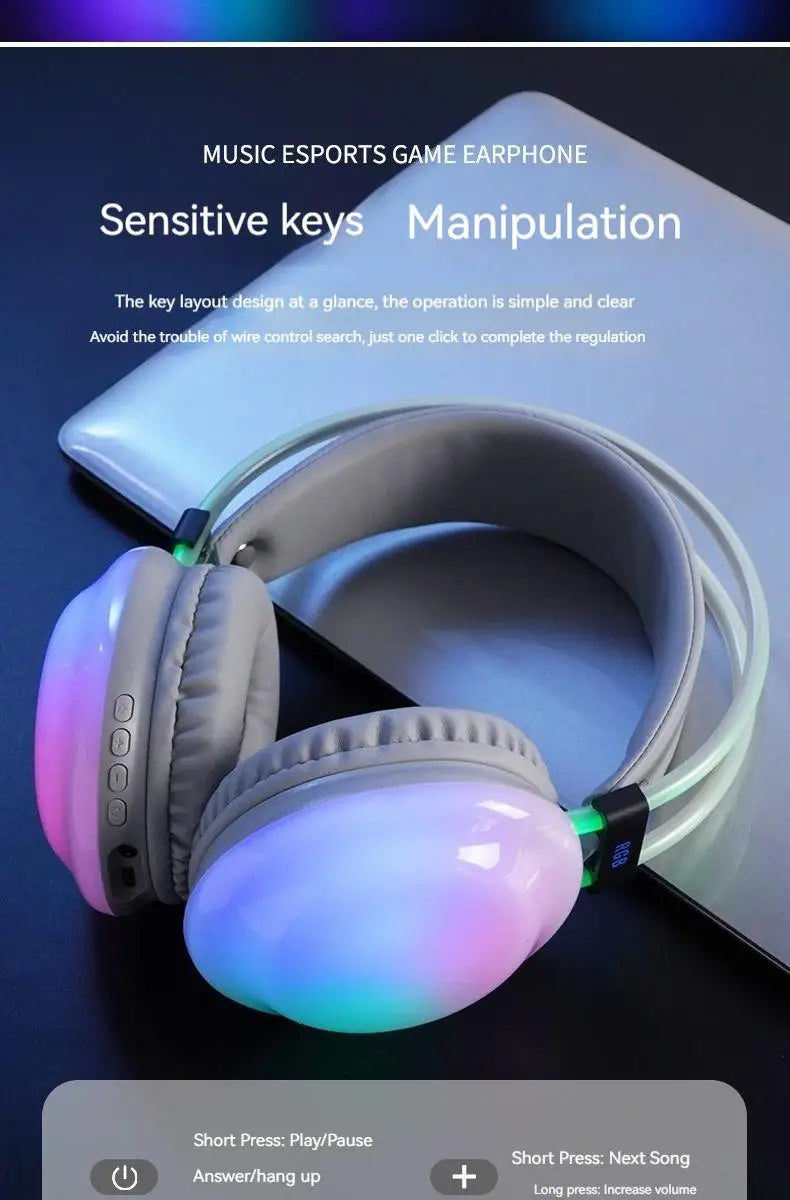 Gamer Wireless Bluetooth Headphones RGB Flowing Colorful Lamp Head Earphone Hifi Stereo Noise Reduction Gaming Headsets With Mic