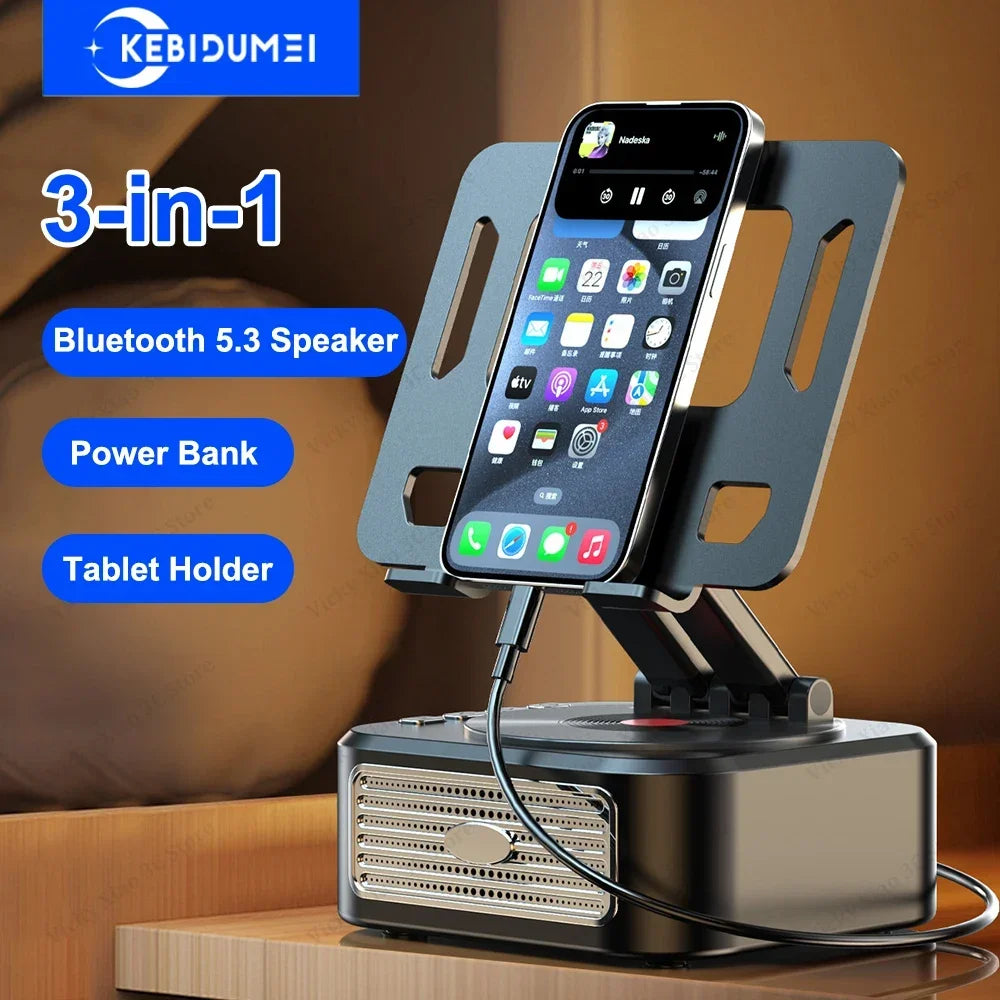 3-in-1 Bluetooth 5.3 Speaker with Tablet Holder Foldable Wireless Speaker Support Power Bank Charging For Video Meeting Live