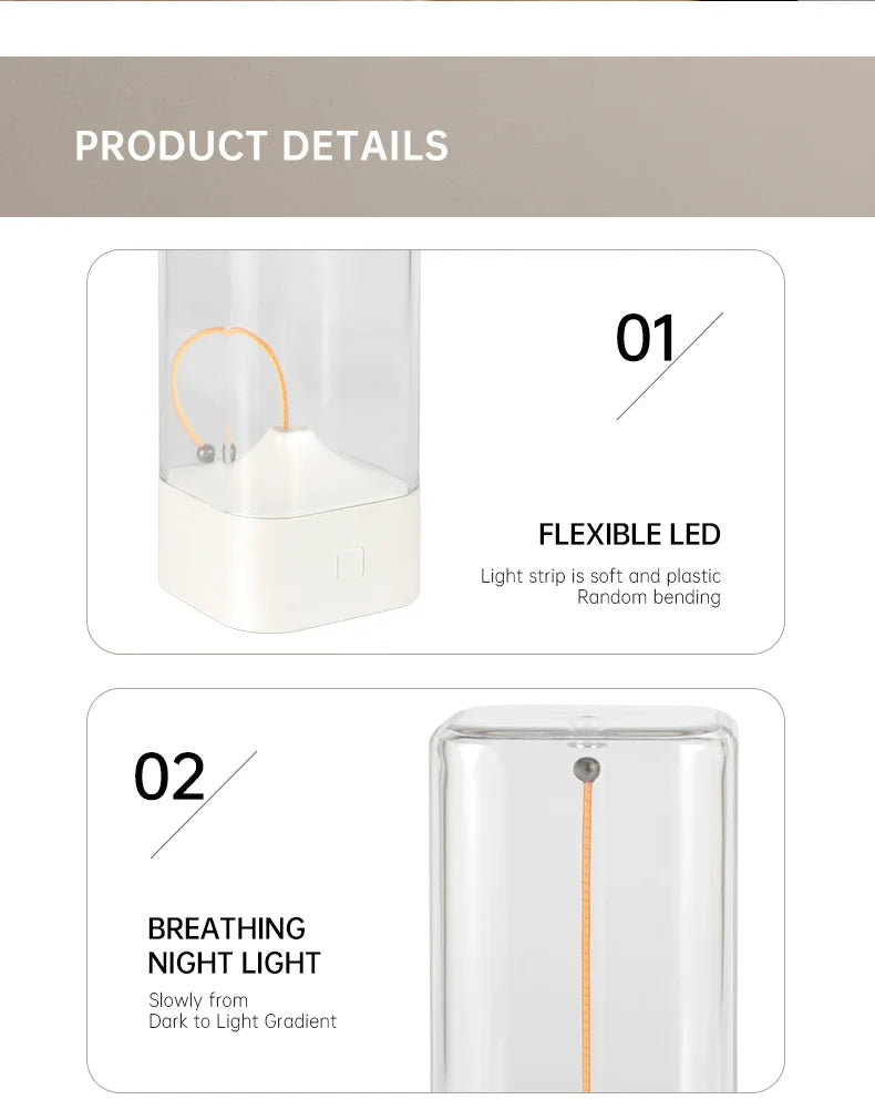 LED Minimalist Cordless Table Lamps 3 Levels Dimmable Rechargeable Camping Atmosphere Light Magnetic Filament Wireless Lamp