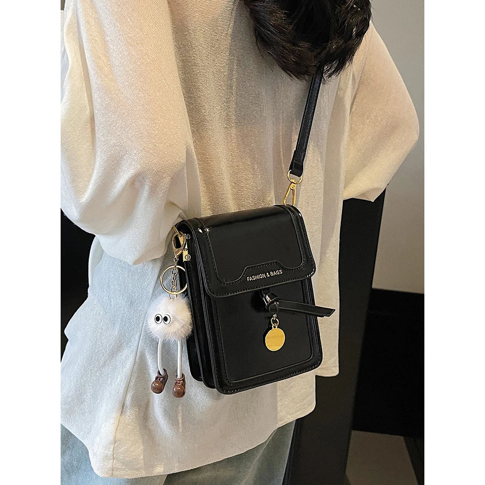 Women's Burgundy Crossbody Bag 2025 Fashion New PU Leather Square Texture Glossy Shoulder Packs Versatile Phone Lipstick Bags