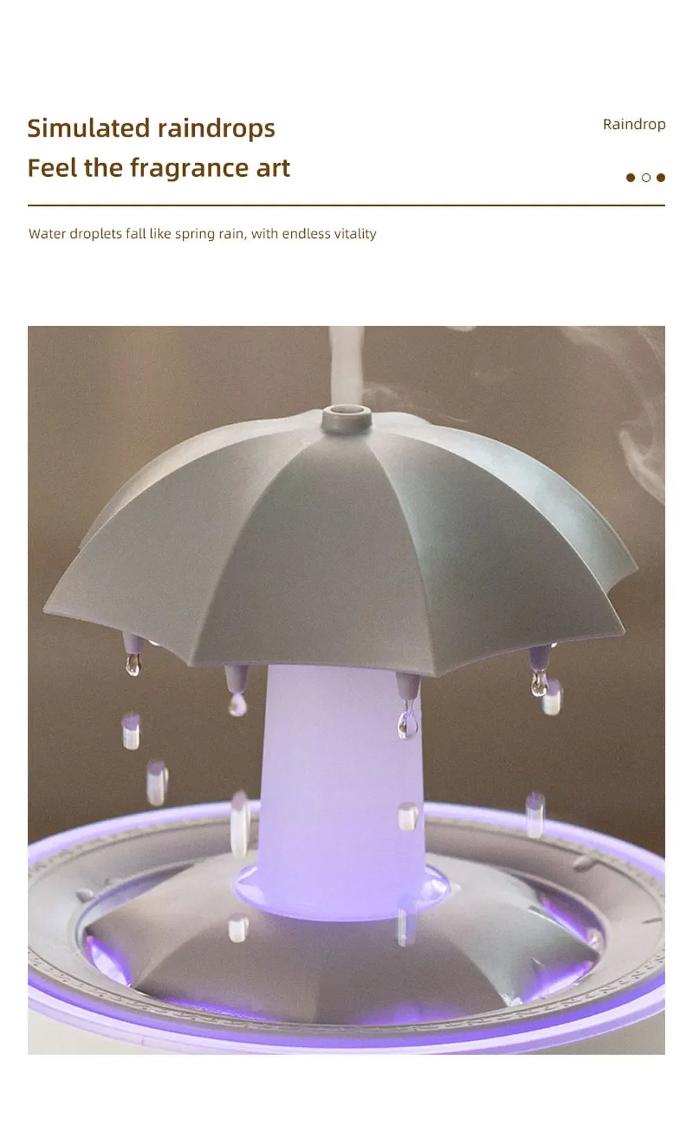 Cloud Rain Rotating Umbrella Water Drop Aromatherapy Machine Air Humidifier Diffuser Fountain Water Drop 7-Color LED Night Light