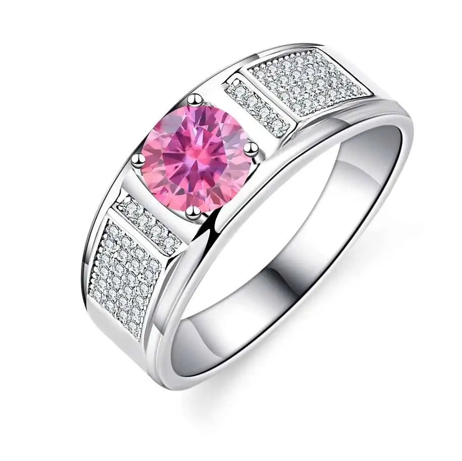 TY Classic Men's 1.0 Carat Real Moissanite white Ring 18K White Gold D Color Diamond Engagement Wedding Fine Jewelry Gift