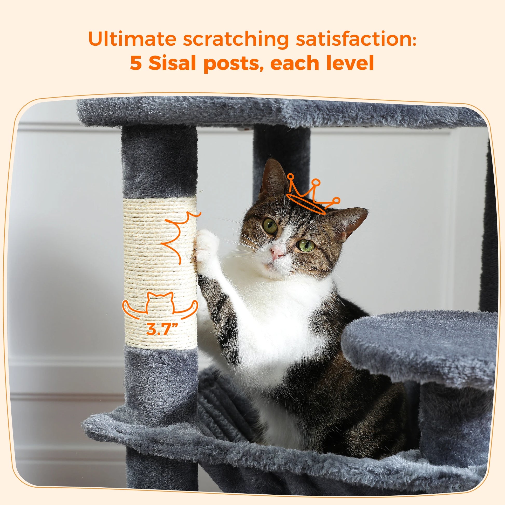 Large Cat Tree and Tower for Indoor Cats With Sisal-Covered Scratching Posts Spacious Hammock Padded Perches and Condos Cat Toys