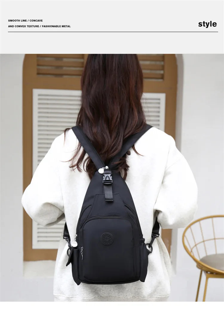 Korean Version of Nylon Fabric Fashion Trend Simple Casual Women Chest Bag with Large Capacity Multi-Functional Backpack 핸드백