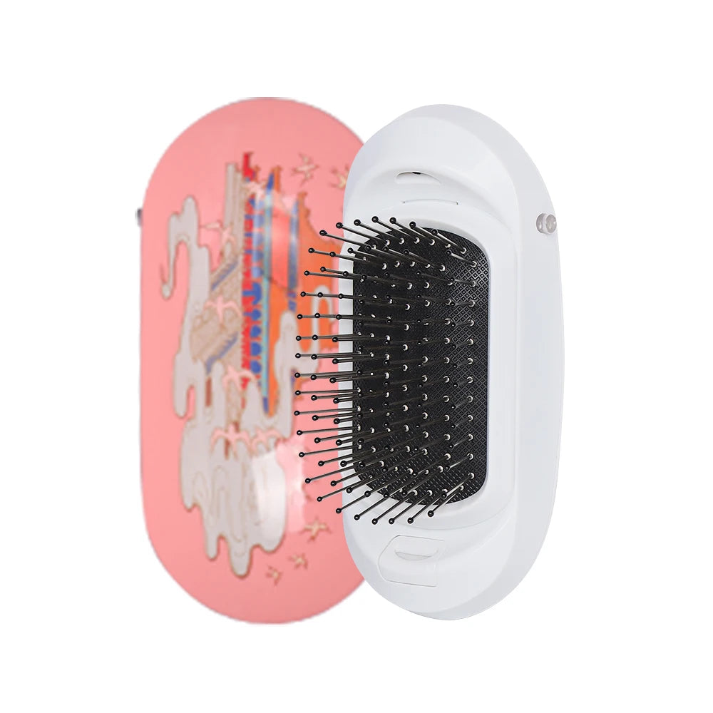 2.0 Portable Ionic Hairbrush Dropshipping Niche Product Double Negative Ions Hair Brush With Pattern Hair Scalp Massage Comb