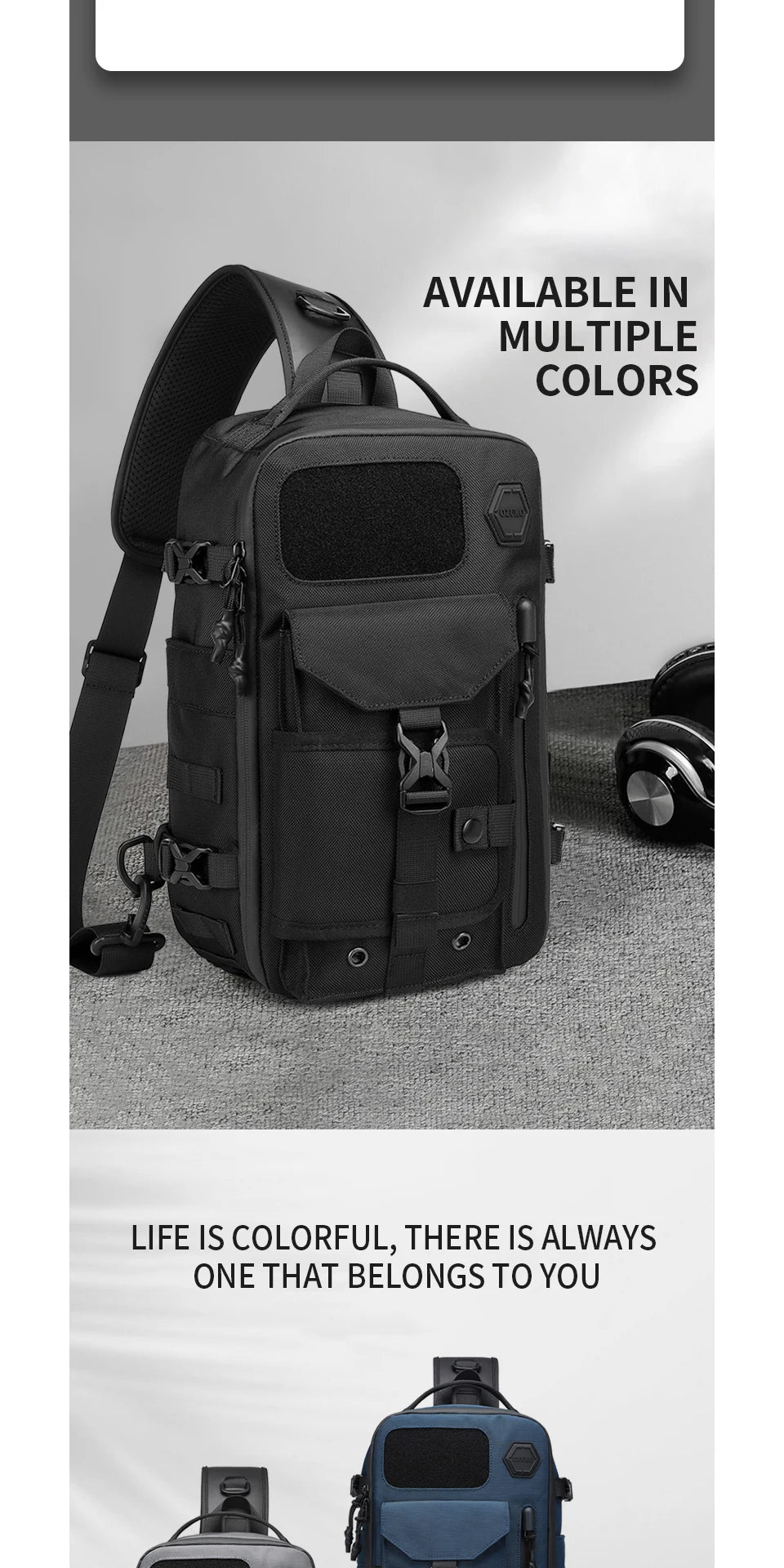 OZUKO Large Capacity Shoulder Bags for Male Waterproof Chest Bag Tactical Sling Messenger Bags Men Outdoor Sports Crossbody Bag