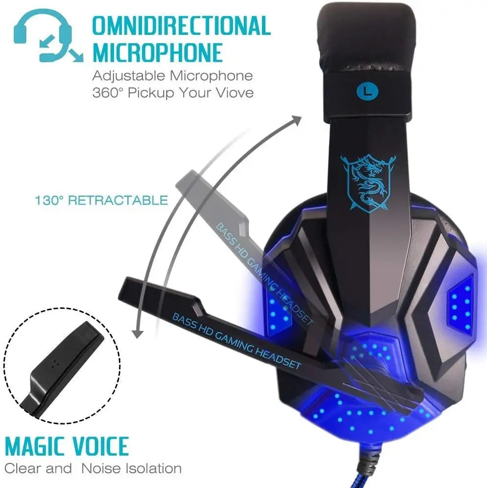 New Professional Wired Gaming Headphones With Microphone Led Light For Computer PS4 PS5 Xbox Bass Stereo PC Gaming Headset Gifts