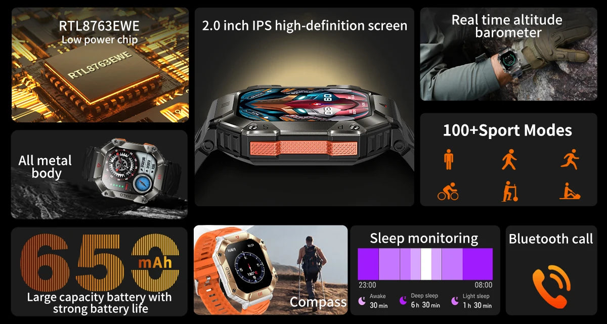 GEJIAN GPS Military Smart Watch Men For Android IOS Ftiness Watches Ip68 Waterproof 2.0'AI Voice Bluetooth Call Smart Watch