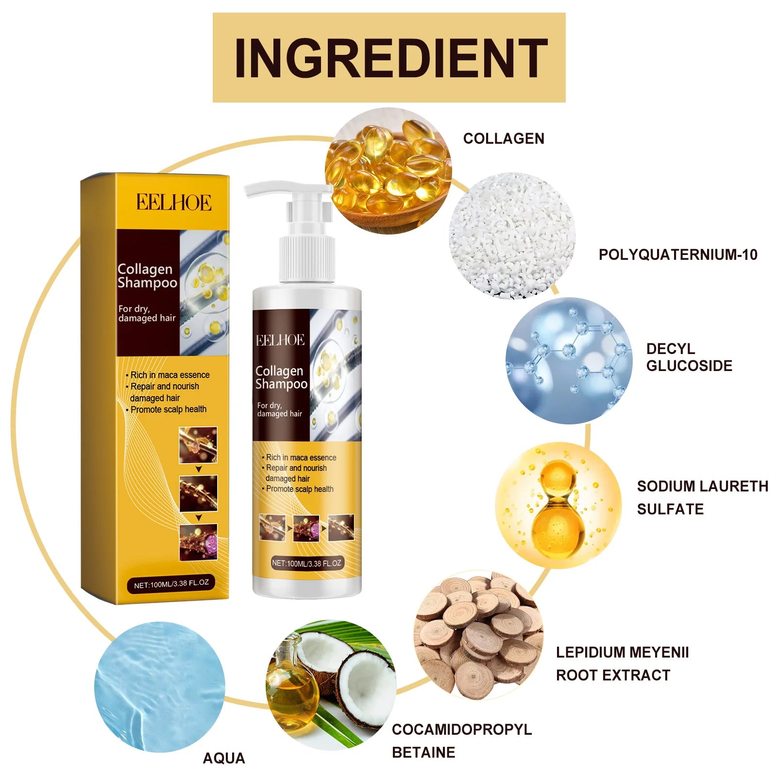 Collagen Shampoo&Mask&Essential Oil Hair Care Set Nourishing Repairing Damaged Dry Frizzy Split Hair Smoothing Shiny Hair Care