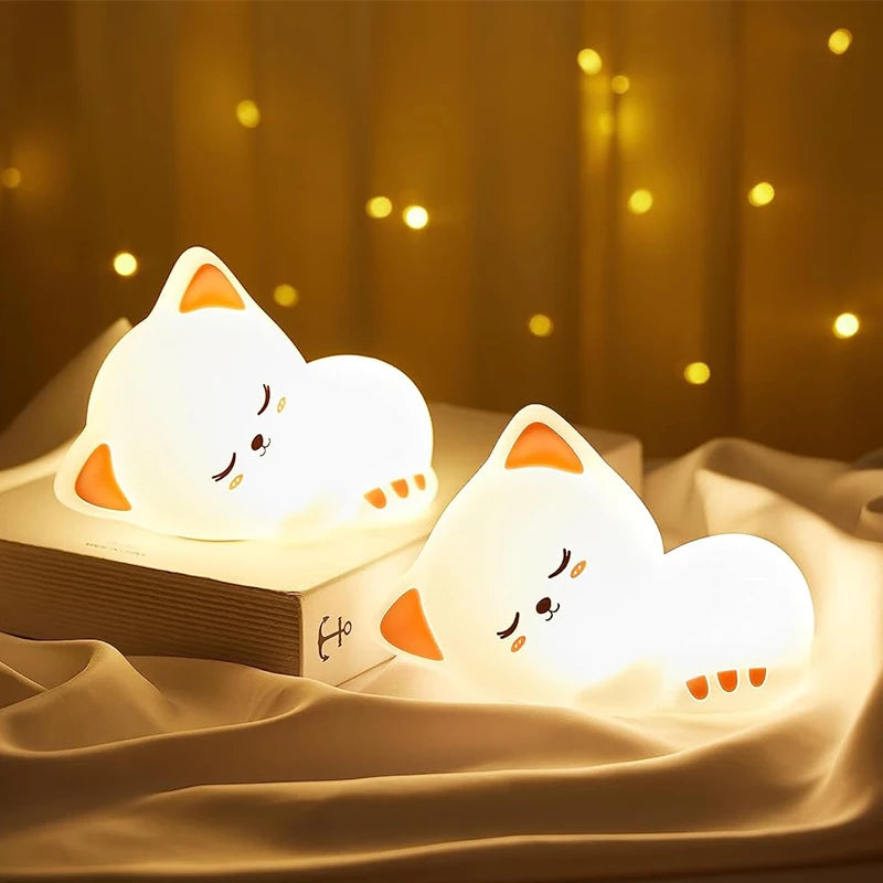 7 Colors Timer Kid Night Light Silicone Nightlight Baby Nursery Rechargeable Cute Cat Lamp For Birthday Gift Kawaii Kitten Decor