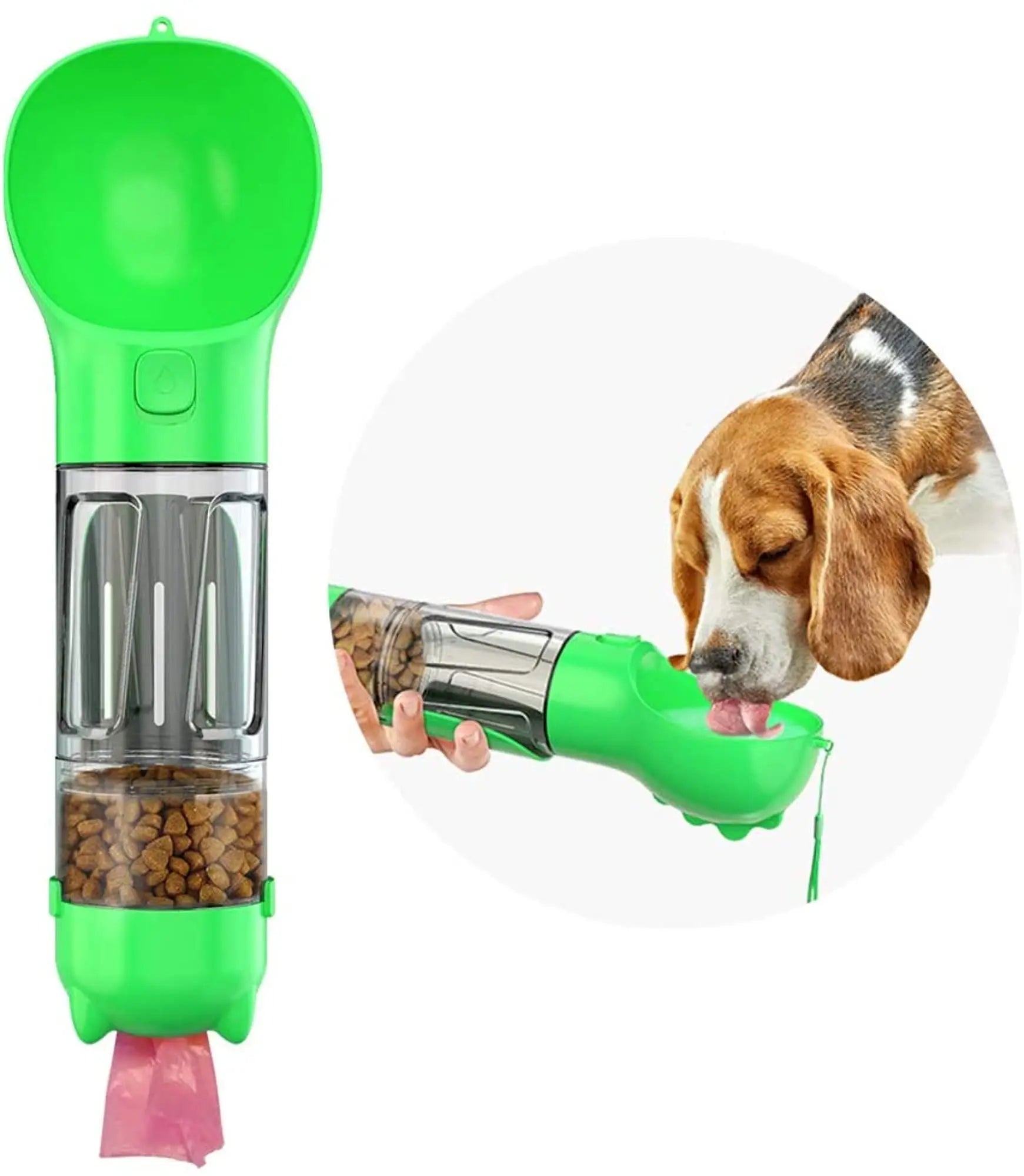 3-in-1 Portable Dog Travel Leak-Proof Dog Water Bottle Food Feeder Pet Waste Bag Dispenser Outdoor Essentials for Dogs & Puppies
