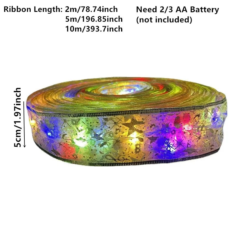 Christmas Ribbon Fairy Light Christmas Decoration DIY Bows String Light Tree Ornaments For Home 2024 Xmas Decor New Year Navidad