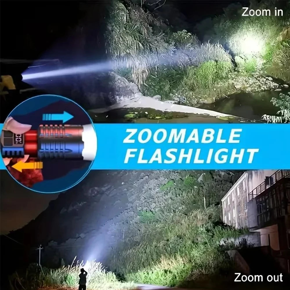 High Power LED Flashlight Powerful TYPE-C Rechargeable COB Flashlight With Side Light Torch For Outdoor Camping Hiking