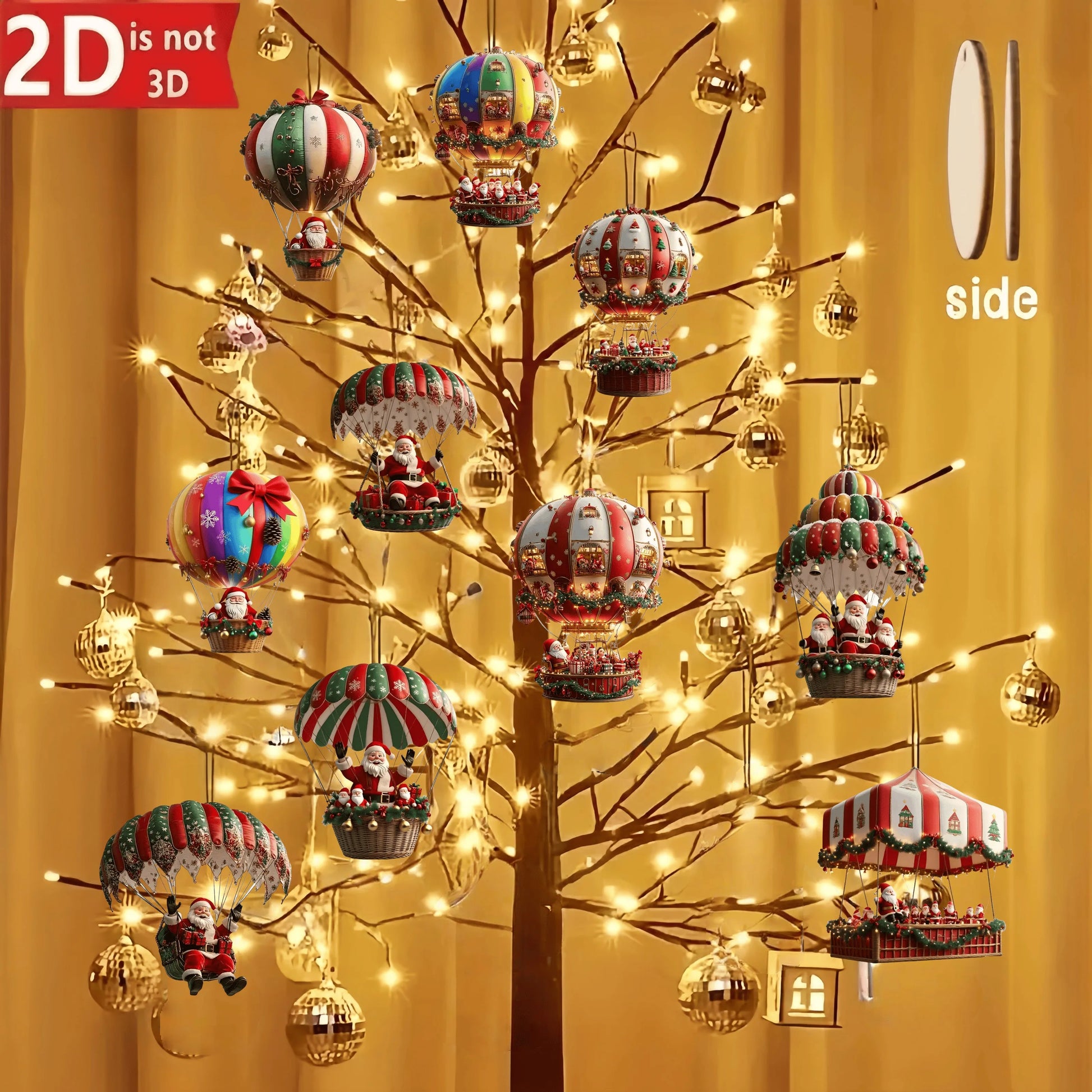 10Pcs Christmas Hanging Ornaments 2025-2026 Santa Hot Air Balloon Acrylic Decor for Indoor Wall Home Xmas Party Decoration