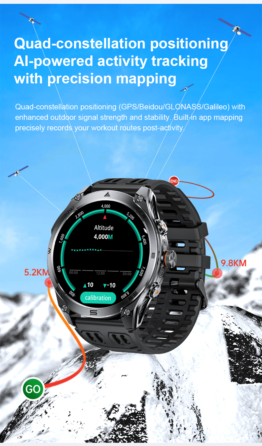 2025 New GPS SmartWatch 1000Mah Battery Compass 10ATM Waterproof Tactics Sport Flashlight BT call Smart Watch For Men For xioami