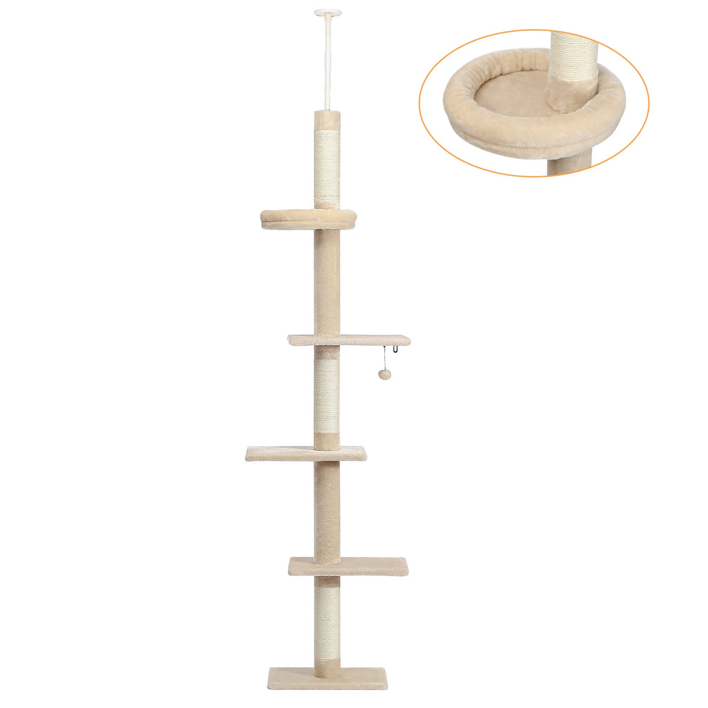 Adjustable Height Cat Tree for Indoor, Floor to Ceiling Cat Tower with Scratching Posts, Cat Scratcher Furniture, Kitten Toys