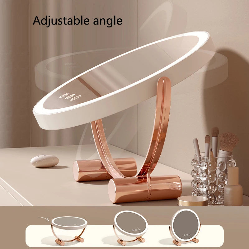 Desktop LED Makeup Mirror Three Color Light Household Bedroom Vanity Mirror Intelligent Control Cosmetic Mirrors Type-c Charging