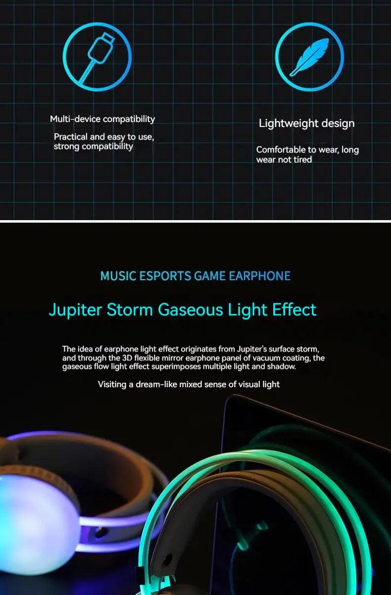 Gamer Wireless Bluetooth Headphones RGB Flowing Colorful Lamp Head Earphone Hifi Stereo Noise Reduction Gaming Headsets With Mic