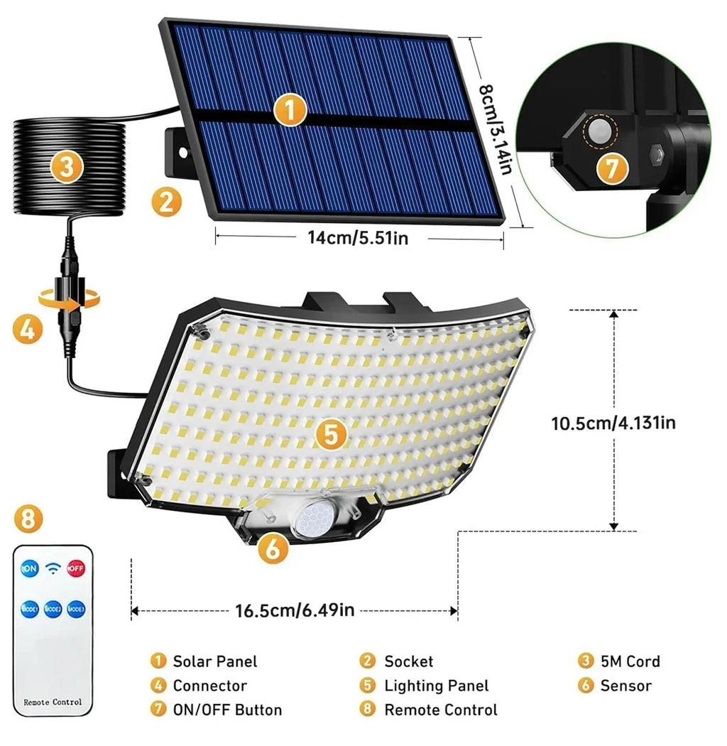 1-2pcs Super Bright 234LED Solar Light, IR Sensor Street Light, Decorative Wall Light, Multiple Switch Modes with Remote Control