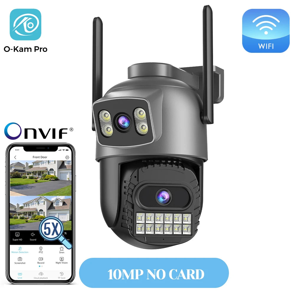 20MP Outdoors Wifi Camera 10K HD Three Lens Security 5G PTZ IP Camera 10X Digital Zoom Lens Human AI Auto Detect Tracking Camera