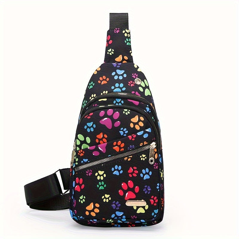 Large Capacity Chest Bag for Women - Adjustable Embroidered Crossbody Bag with Zipper Closure, Polyester Lining, Foldable, and Random Printing - Urban Solid Color Nylon Bag with Comfortable Strap