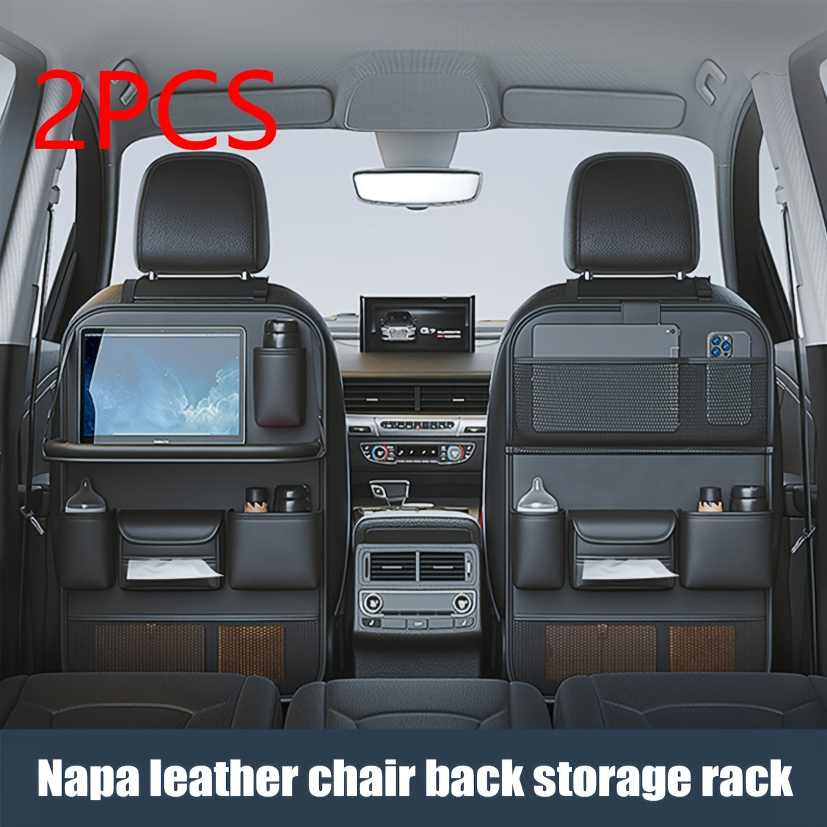 1pc Deluxe Car Backseat Organizer with Foldable Table Tray - Premium PU Leather Seat Back Storage Bag, Multi-Pocket Travel Accessories for Toys, Snacks, and Travel Necessities - Universal Fit, Easy Installation, and Spacious