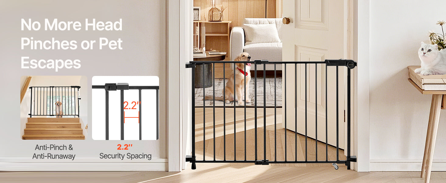 SucceBuy Baby Gate 29.5-43 Inches Adjustable Width 28 Inches High Dog Gate No Threshold Bar Easy Step Walk Child Pet Security