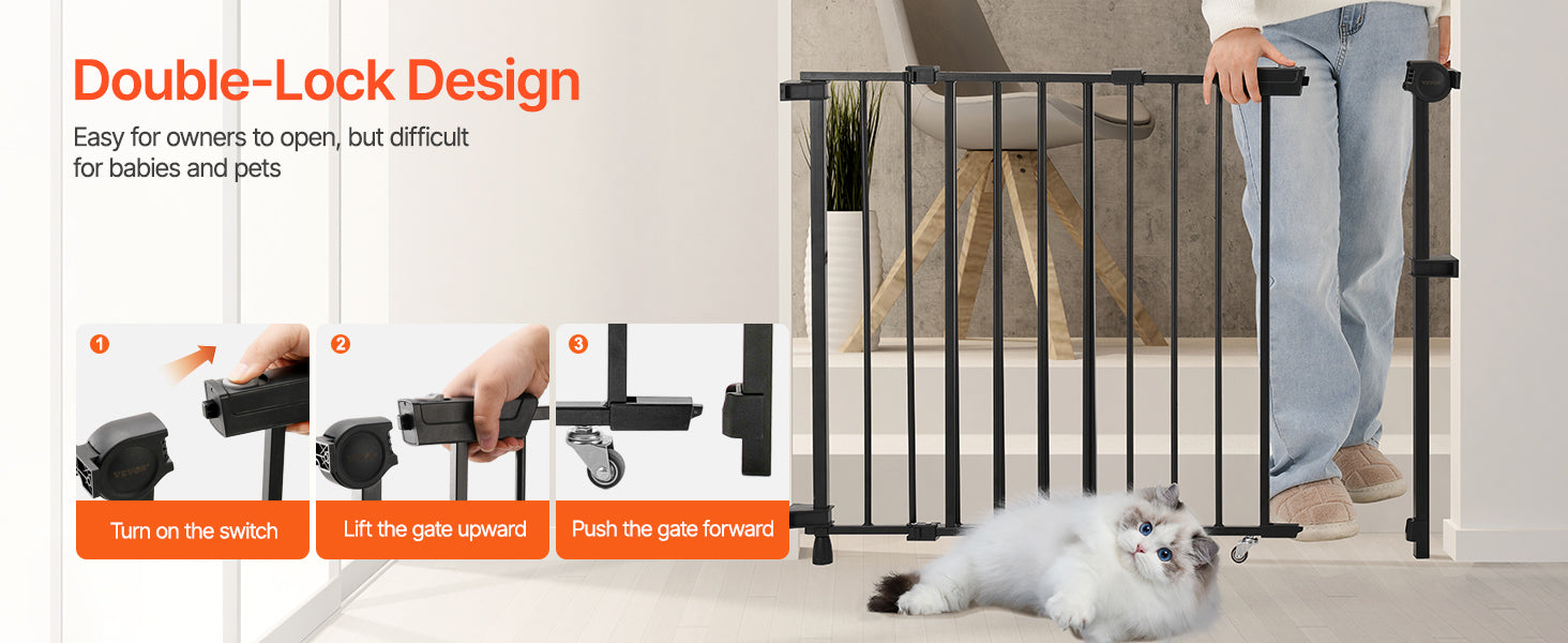 SucceBuy Baby Gate 29.5-43 Inches Adjustable Width 28 Inches High Dog Gate No Threshold Bar Easy Step Walk Child Pet Security