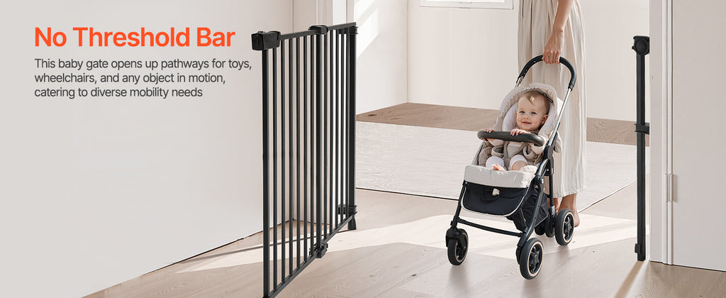 SucceBuy Baby Gate 29.5-43 Inches Adjustable Width 28 Inches High Dog Gate No Threshold Bar Easy Step Walk Child Pet Security