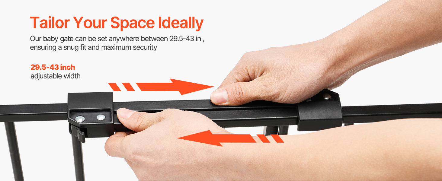 SucceBuy Baby Gate 29.5-43 Inches Adjustable Width 28 Inches High Dog Gate No Threshold Bar Easy Step Walk Child Pet Security