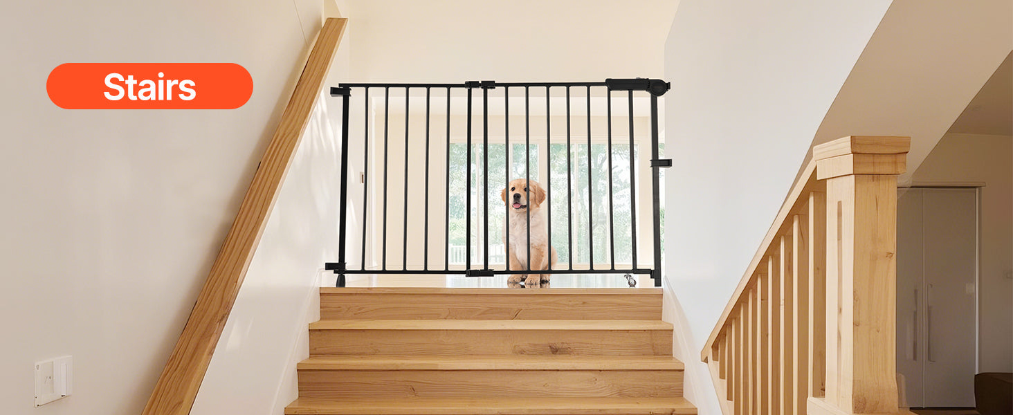 SucceBuy Baby Gate 29.5-43 Inches Adjustable Width 28 Inches High Dog Gate No Threshold Bar Easy Step Walk Child Pet Security
