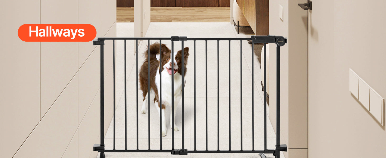 SucceBuy Baby Gate 29.5-43 Inches Adjustable Width 28 Inches High Dog Gate No Threshold Bar Easy Step Walk Child Pet Security